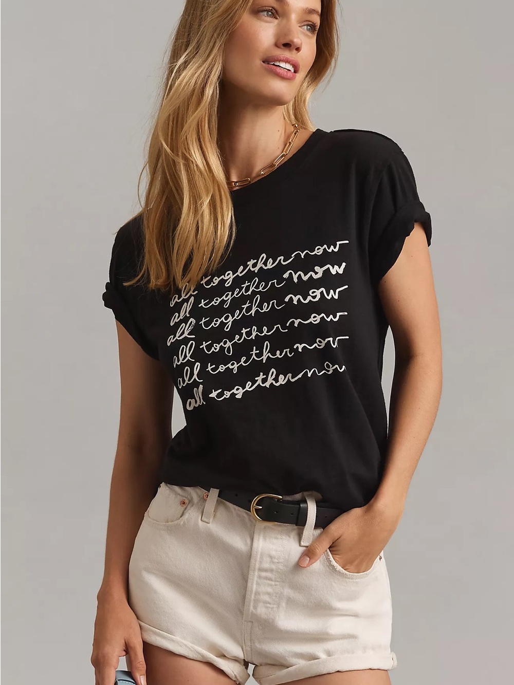 Roomytown Anthropologie Maeve All Together Now Graphic Crop Tee | Black | Large